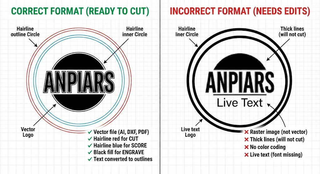 File submission diagram — correct vs incorrect vector file preparation